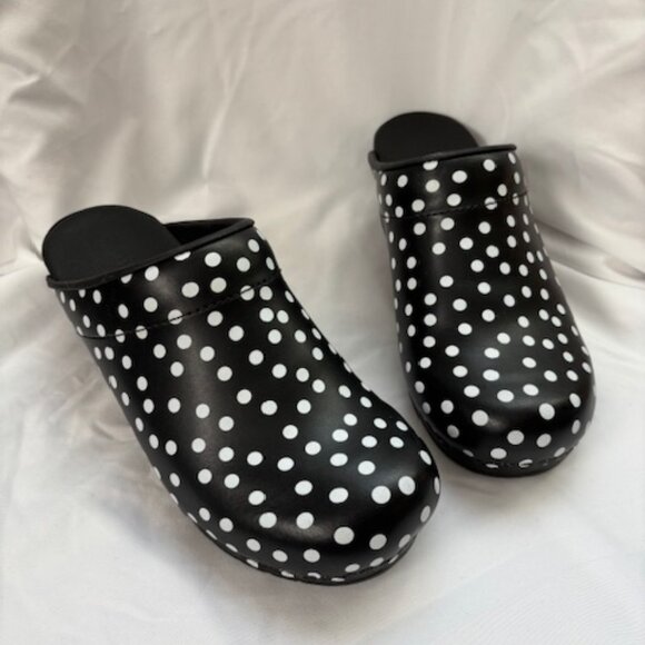 Sanita Black and White Polka Dot Clogs - Picture 1 of 6